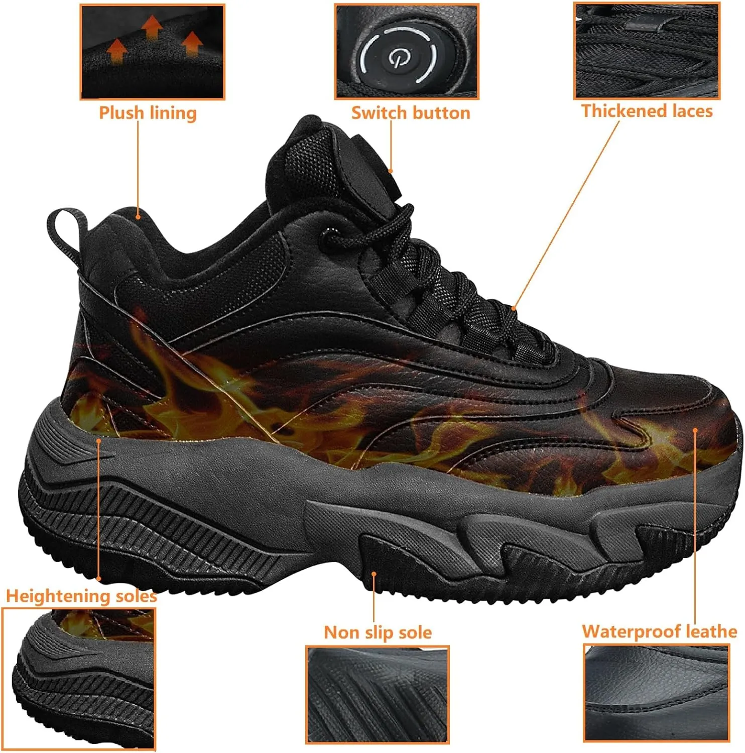 30S Fast Heated Sneakers for Men Women, Rechargeable Heating Foot Warmer, Non-Slip Winter Heated Shoes with 3 Heating Levels, Temperature Controlled Heating Shoes Up to 12 Hours
