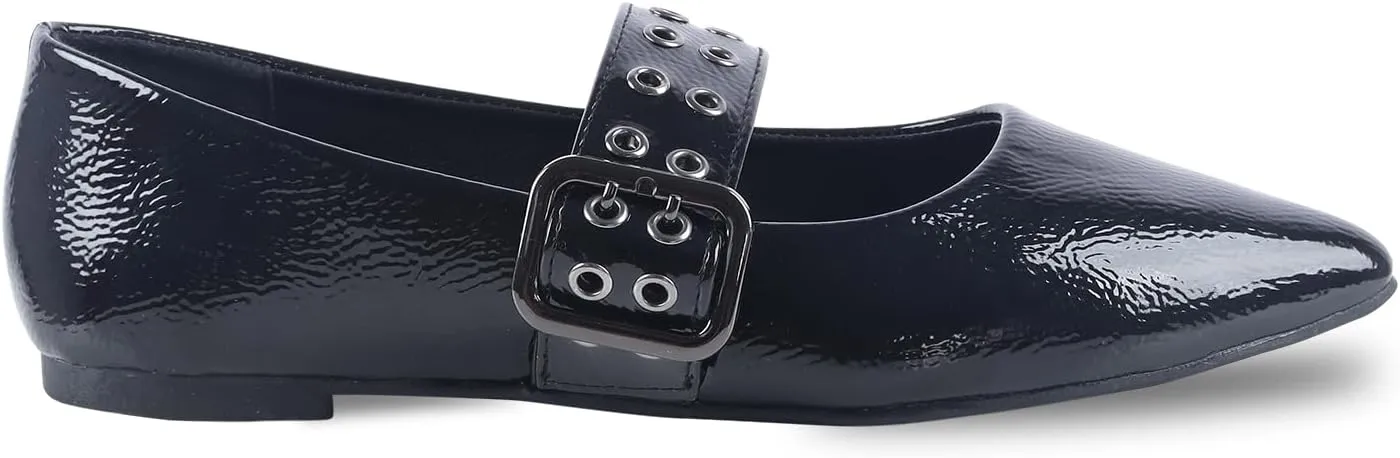 ADAMUMU Rhinestone Flats for Women Sparkly Crystals Ballerina Shoes Crystals Sparkly Mary Jane Flats Round Toe Buckle Strap Design Comfortable and Non Slip Sole Flat for Daily Wear and Work