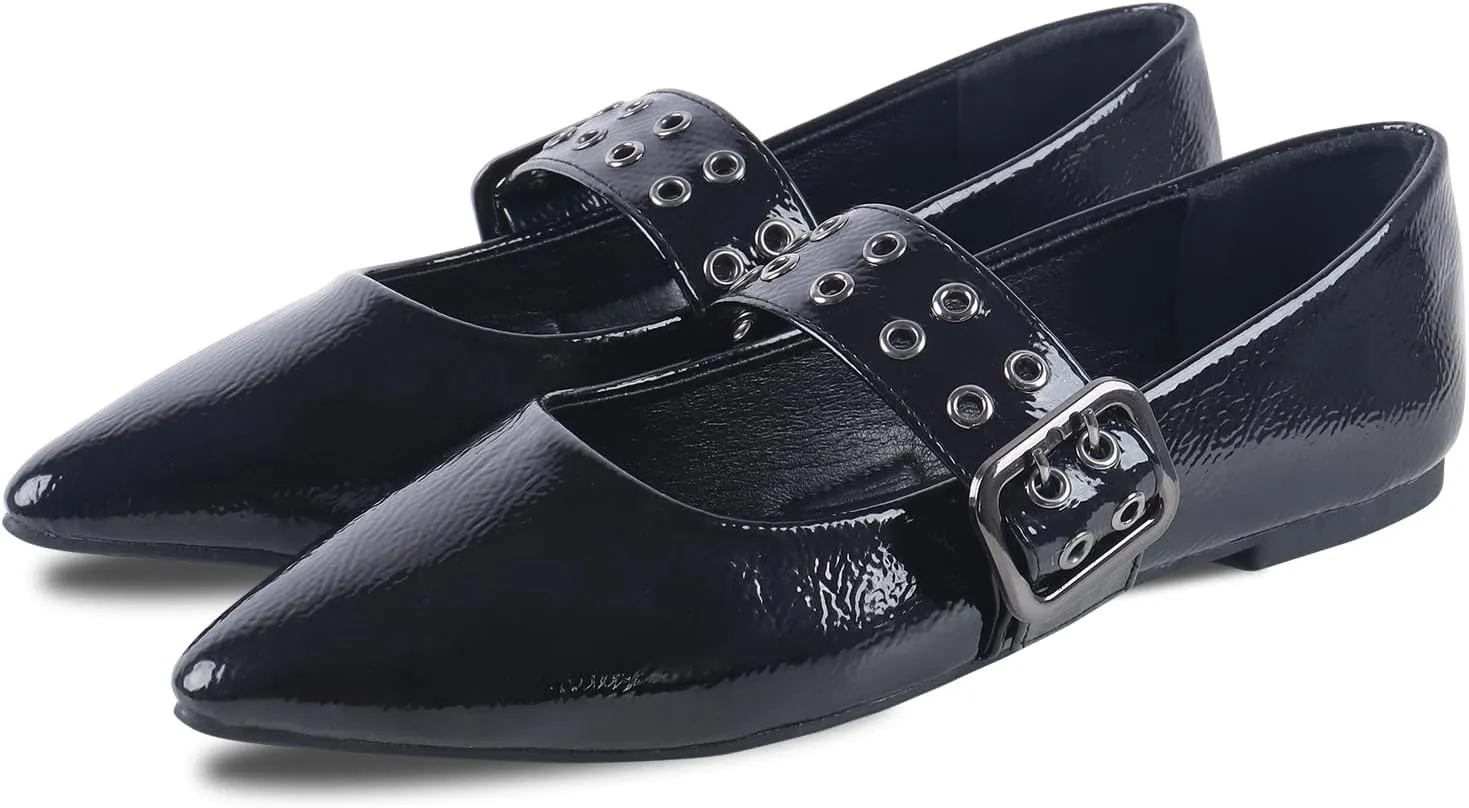 ADAMUMU Rhinestone Flats for Women Sparkly Crystals Ballerina Shoes Crystals Sparkly Mary Jane Flats Round Toe Buckle Strap Design Comfortable and Non Slip Sole Flat for Daily Wear and Work