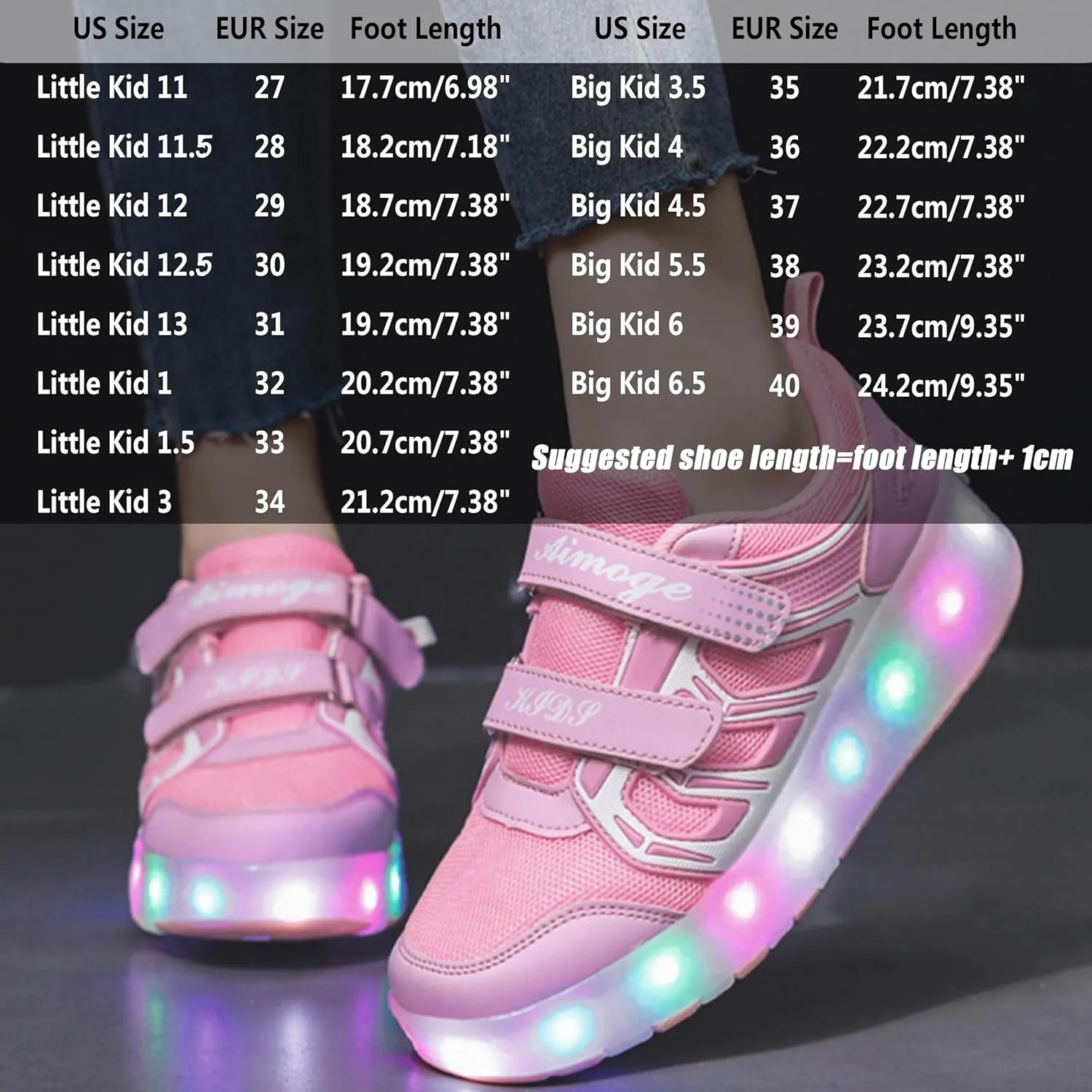 Aikuass USB Chargable LED Light Up Roller Shoes Wheeled Skate Sneaker Shoes for Boys Girls Kids