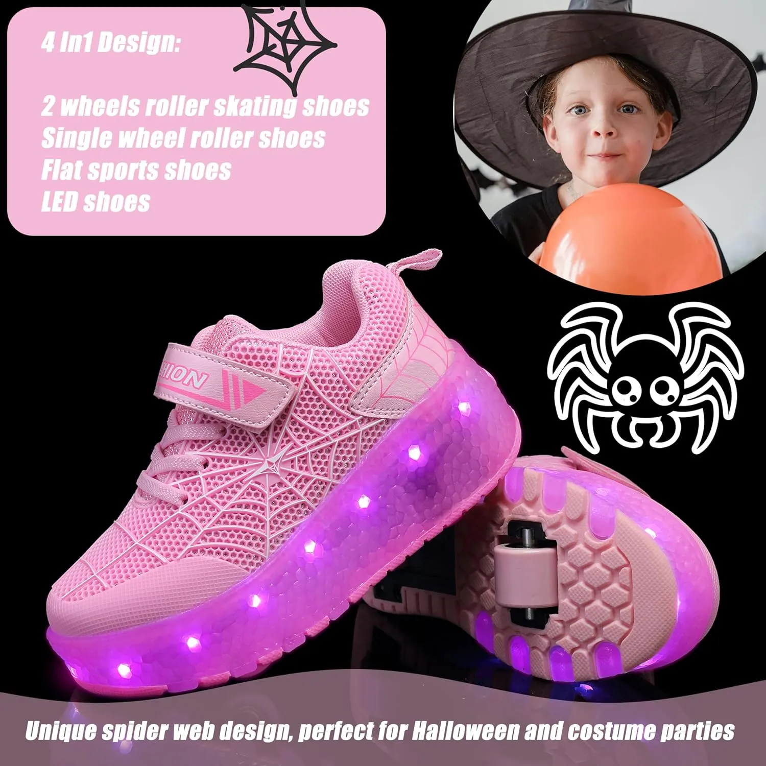 Aikuass USB Chargable LED Light Up Roller Shoes Wheeled Skate Sneaker Shoes for Boys Girls Kids