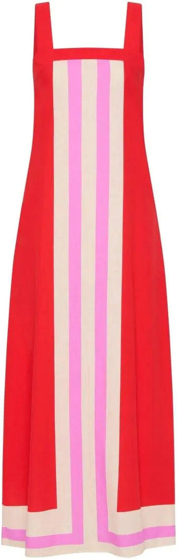 Ailoqing 2025 Women Bohemian Floral Dress Summer Casual Color Block Maxi Beach Overall Dress Coverups