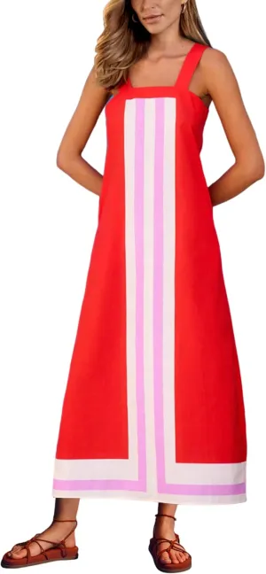 Ailoqing 2025 Women Bohemian Floral Dress Summer Casual Color Block Maxi Beach Overall Dress Coverups