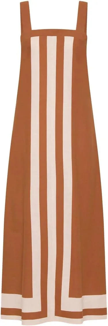 Ailoqing 2025 Women Bohemian Floral Dress Summer Casual Color Block Maxi Beach Overall Dress Coverups
