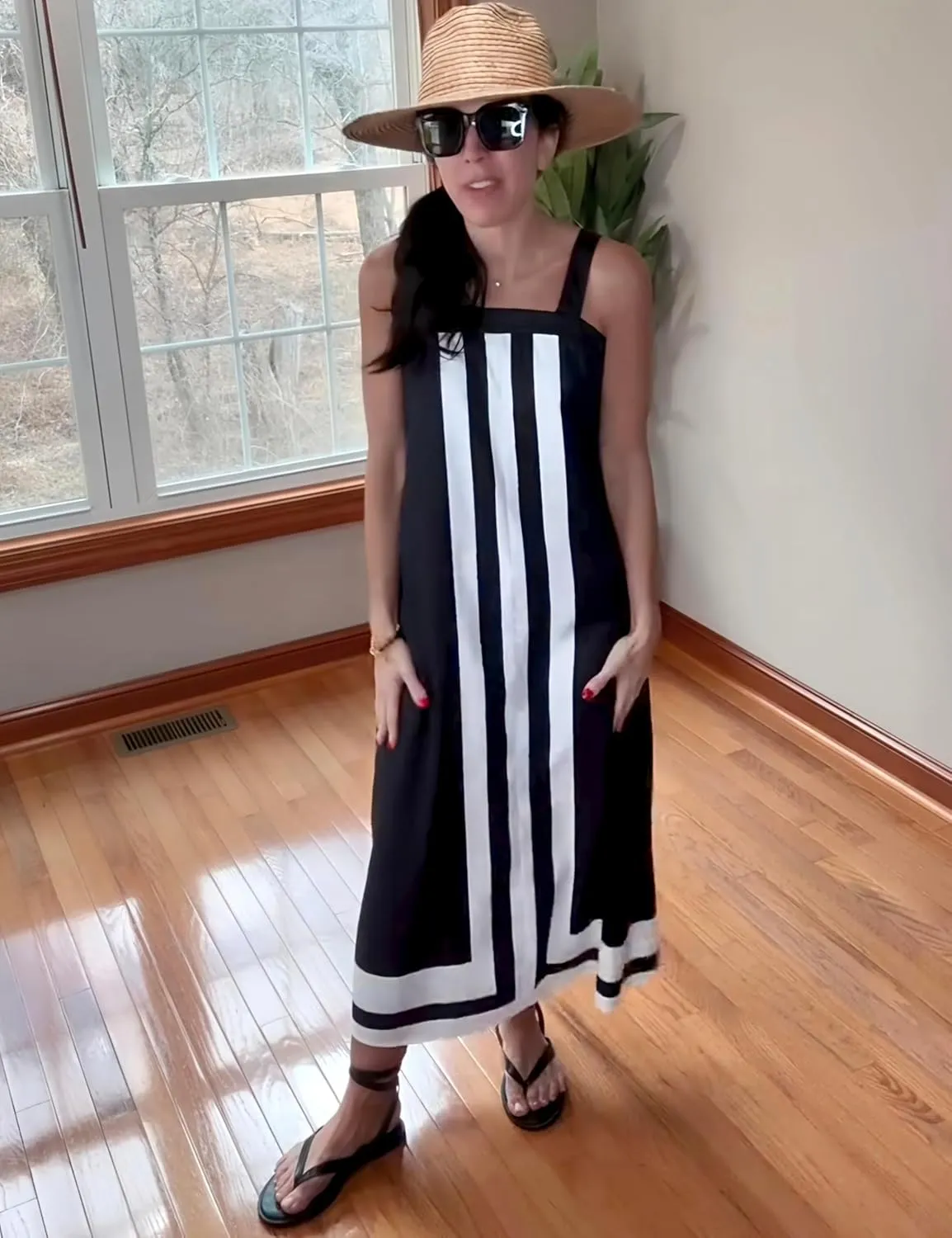 Ailoqing 2025 Women Bohemian Floral Dress Summer Casual Color Block Maxi Beach Overall Dress Coverups