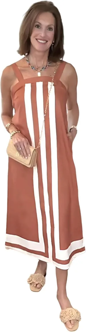 Ailoqing 2025 Women Bohemian Floral Dress Summer Casual Color Block Maxi Beach Overall Dress Coverups