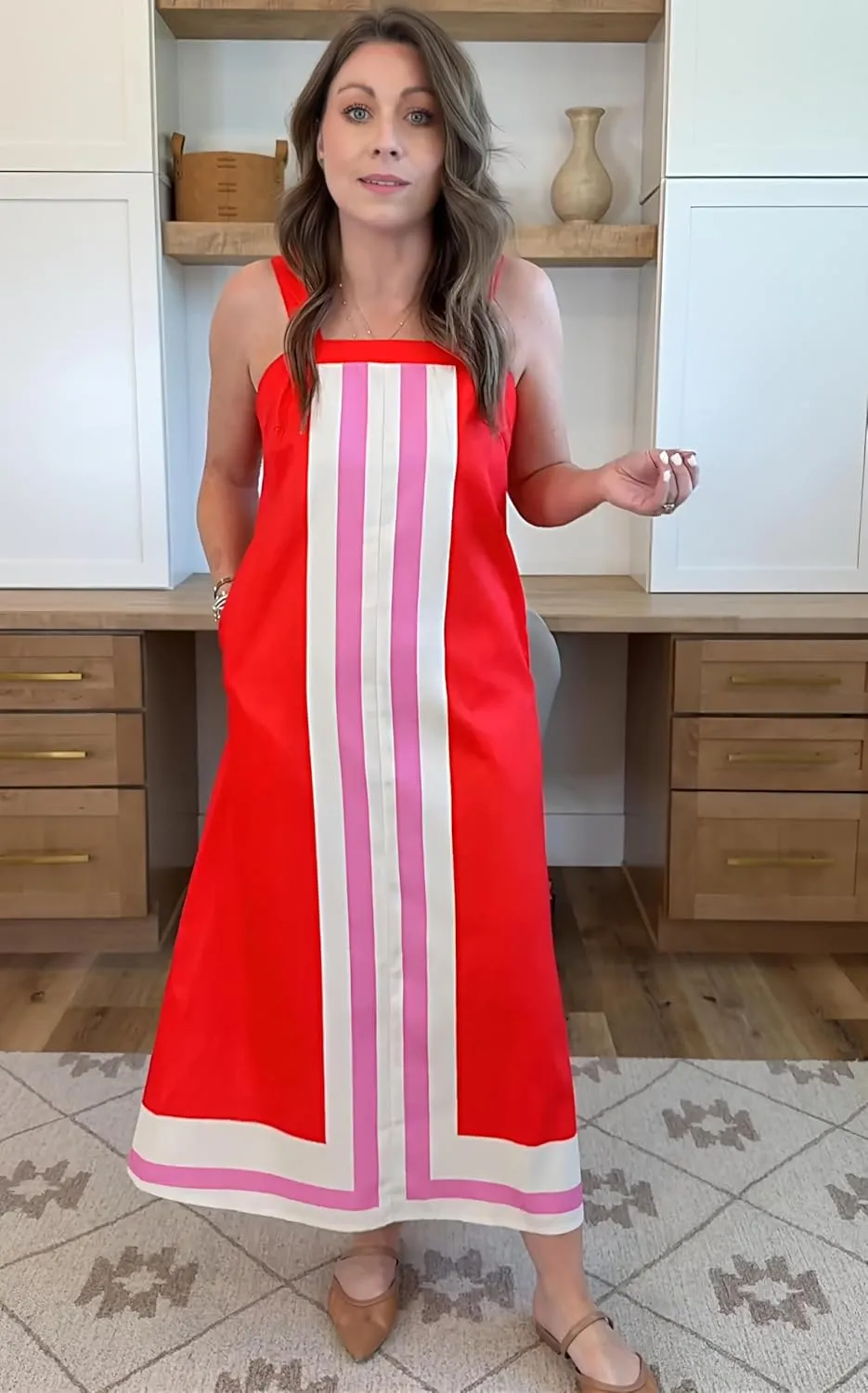 Ailoqing 2025 Women Bohemian Floral Dress Summer Casual Color Block Maxi Beach Overall Dress Coverups