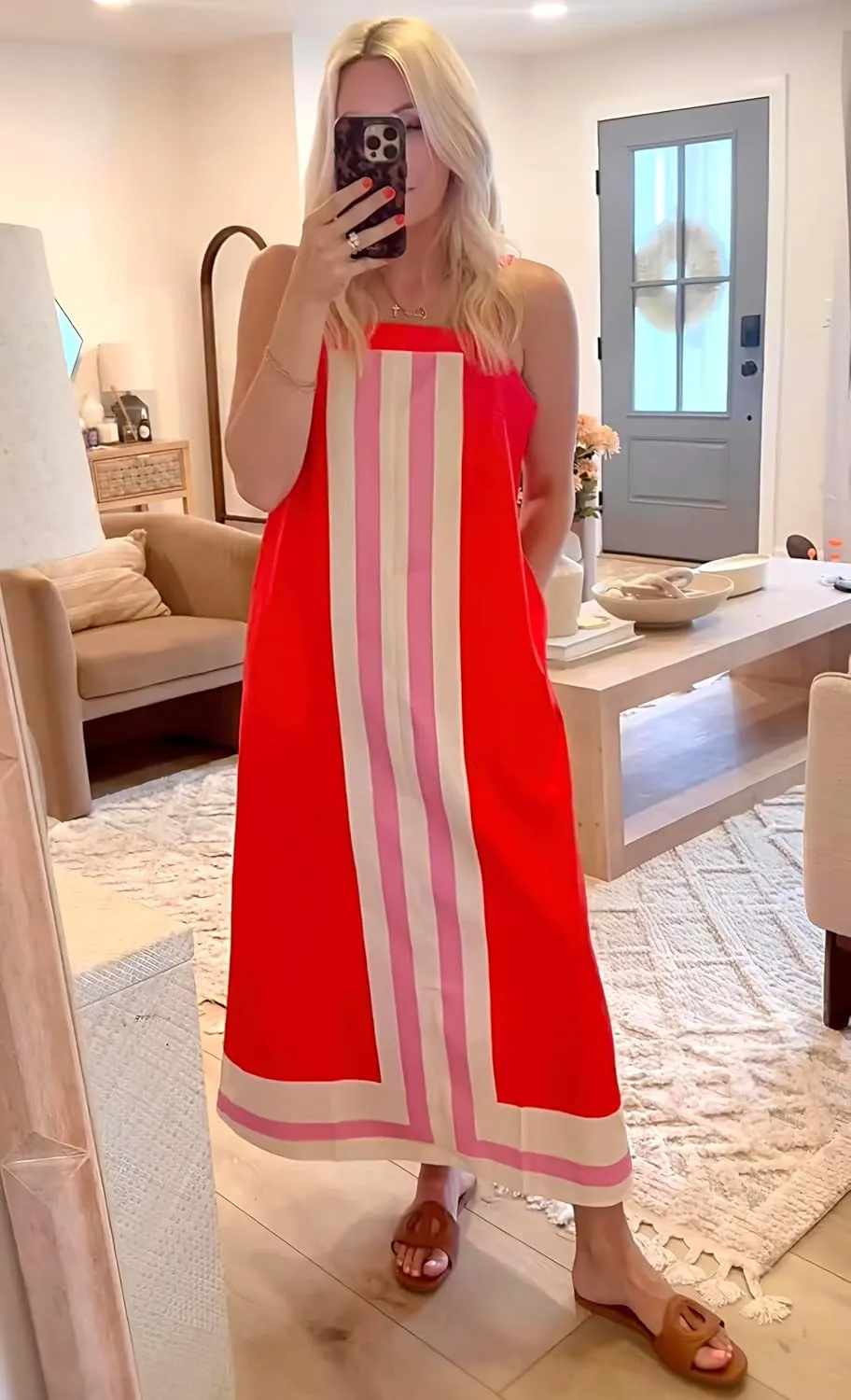 Ailoqing 2025 Women Bohemian Floral Dress Summer Casual Color Block Maxi Beach Overall Dress Coverups