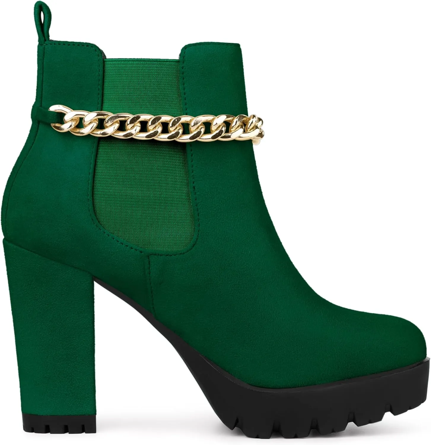 Allegra K Women's Platform Gold Chain Chunky High Heel Chelsea Ankle Boots