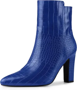 Allegra K Women's Printed Pointed Toe Chunky Heels Ankle Boots