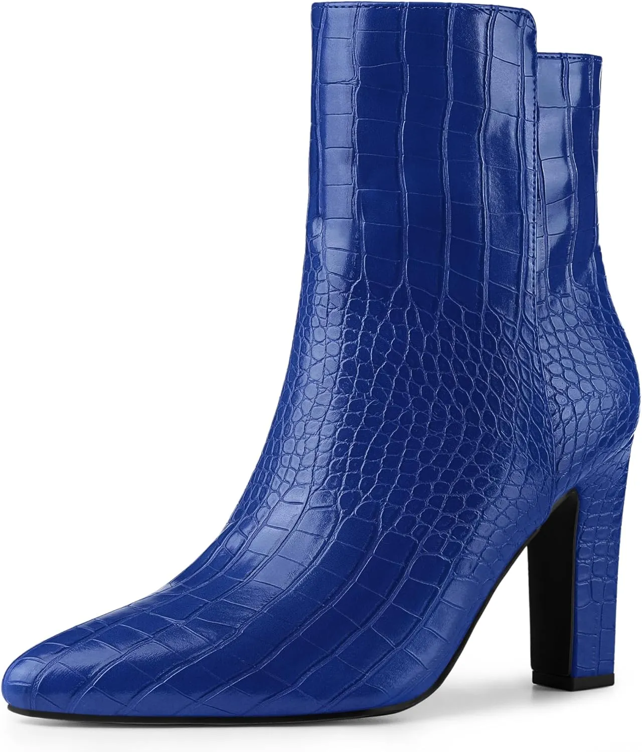 Allegra K Women's Printed Pointed Toe Chunky Heels Ankle Boots