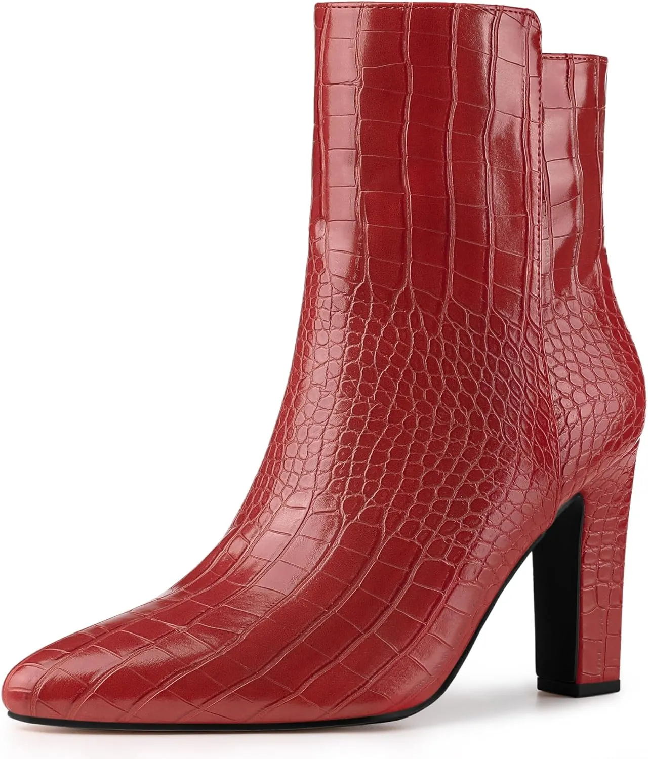 Allegra K Women's Printed Pointed Toe Chunky Heels Ankle Boots