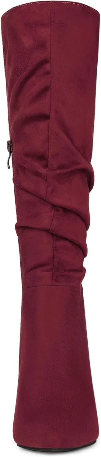 Allegra K Women's Slouch Pointed Toe Chunky Heel Knee High Boots