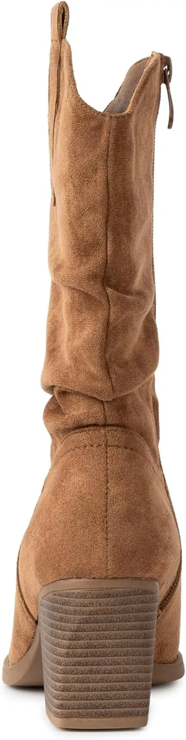 Alpine Swiss Kayla Womens Western Slouch Boots Mid Calf Block Heel Cowboy Booties