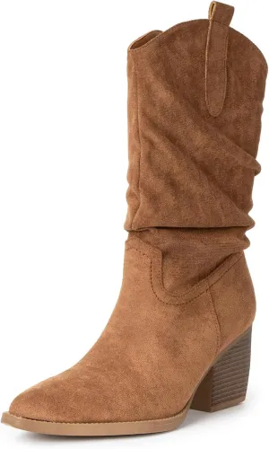 Alpine Swiss Kayla Womens Western Slouch Boots Mid Calf Block Heel Cowboy Booties
