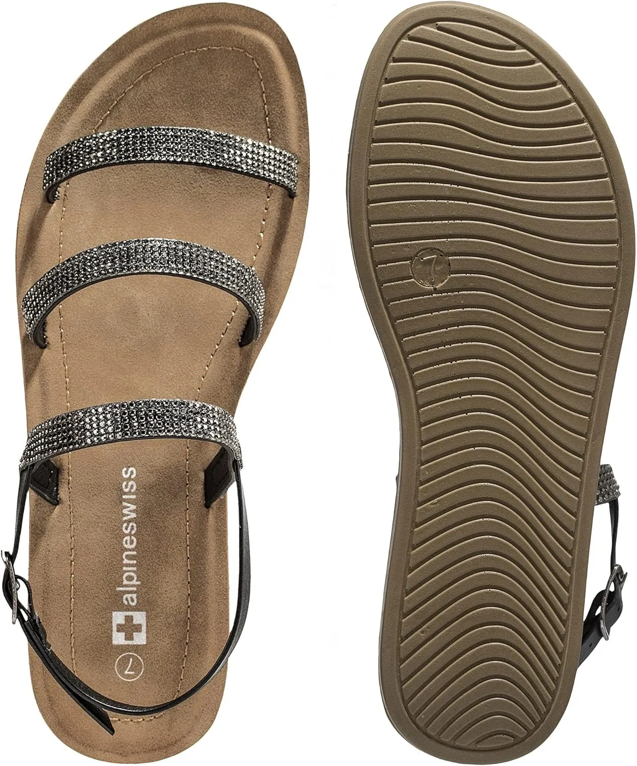 Alpine Swiss Womens Flat Strappy Rhinestone Sandals Gladiator Shoes