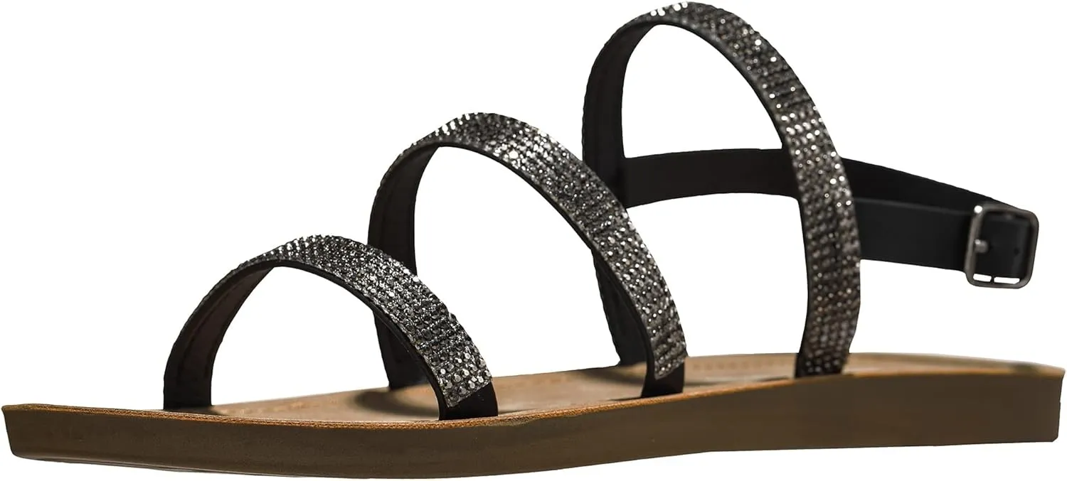 Alpine Swiss Womens Flat Strappy Rhinestone Sandals Gladiator Shoes
