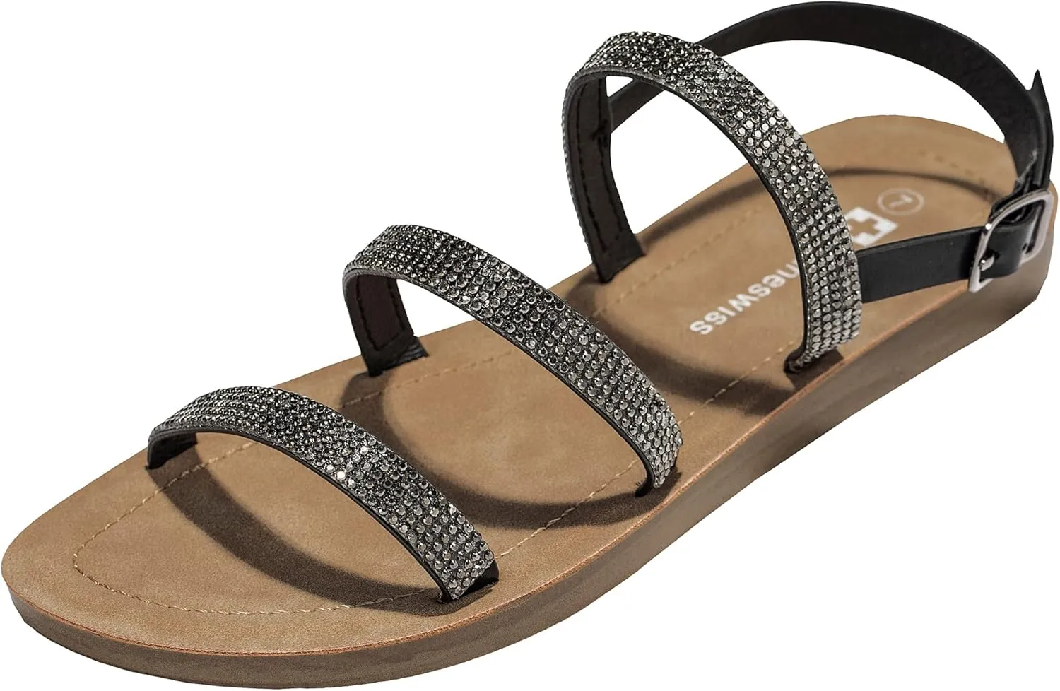 Alpine Swiss Womens Flat Strappy Rhinestone Sandals Gladiator Shoes