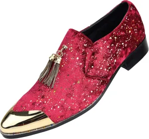 Amali Chaz, Men's Slippers - Loafers Men Slip on Shoes - Mens Casual Shoes - Man Made Velvet, Tuxedo Shoes - Metal Gold Chain Tassel & Gold Metal Tip, Dress Shoes - Gift
