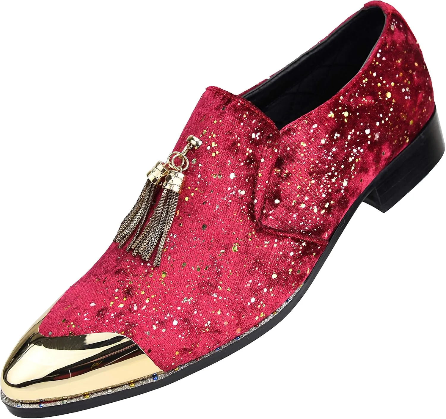 Amali Chaz, Men's Slippers - Loafers Men Slip on Shoes - Mens Casual Shoes - Man Made Velvet, Tuxedo Shoes - Metal Gold Chain Tassel & Gold Metal Tip, Dress Shoes - Gift