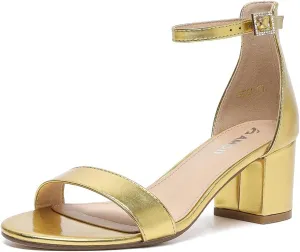 Amoji Women's 2.5 Inch Low Heel Ankle Strap Dressy Sandals 301
