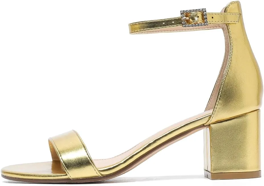 Amoji Women's 2.5 Inch Low Heel Ankle Strap Dressy Sandals 301