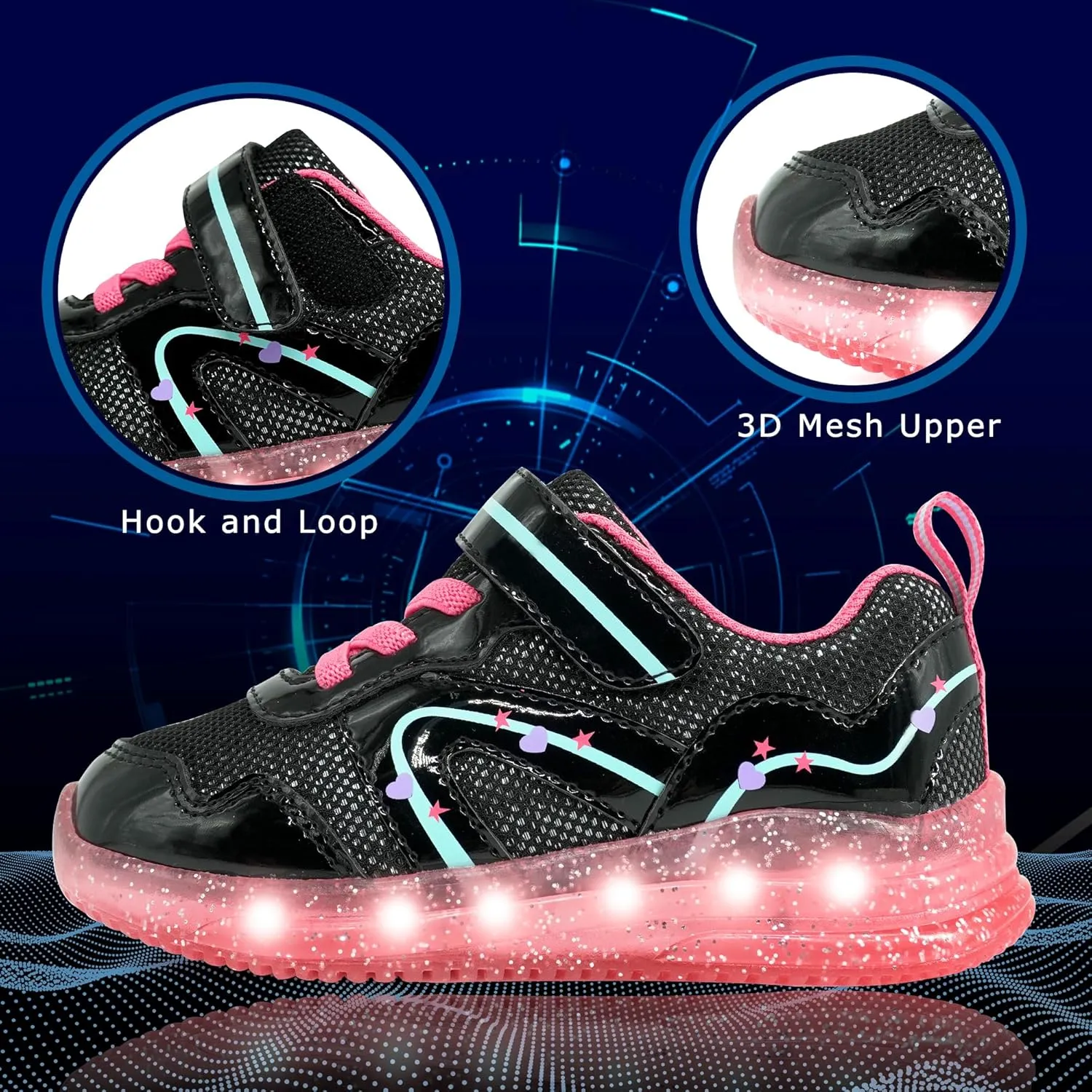 AMZZPIK Light Up Shoes for Boys Girls Toddler LED Flashing Sneakers Breathable Sport Walking Shoes for Kids