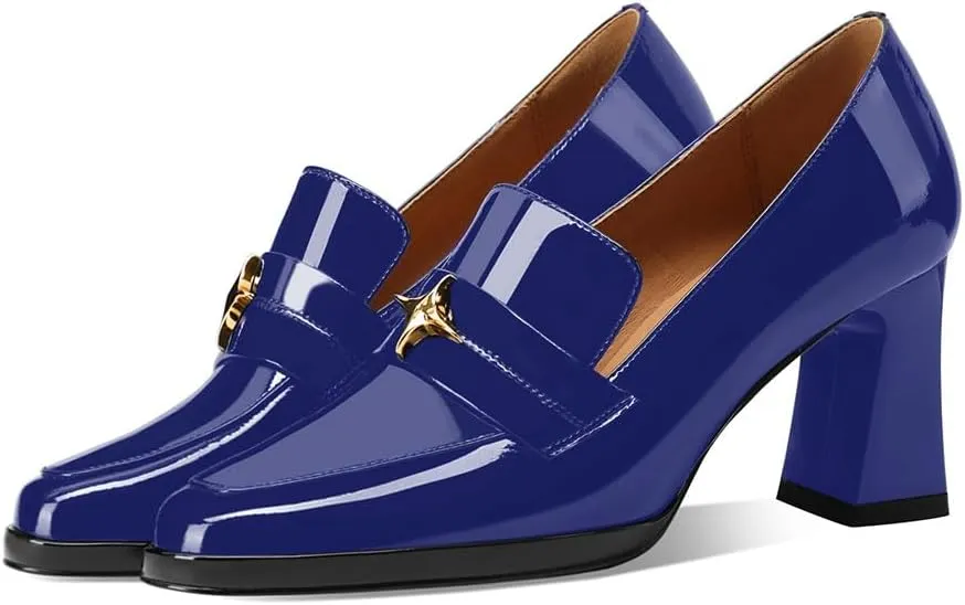 anteikira Women's High Heel Loafers Closed Round Toe Slip On Platform Pumps Chunky Block Heel Comfortable Formal Dressy Penny Loafer for Women