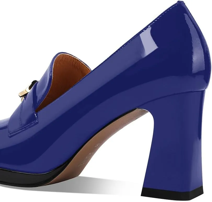 anteikira Women's High Heel Loafers Closed Round Toe Slip On Platform Pumps Chunky Block Heel Comfortable Formal Dressy Penny Loafer for Women
