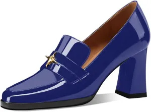 anteikira Women's High Heel Loafers Closed Round Toe Slip On Platform Pumps Chunky Block Heel Comfortable Formal Dressy Penny Loafer for Women