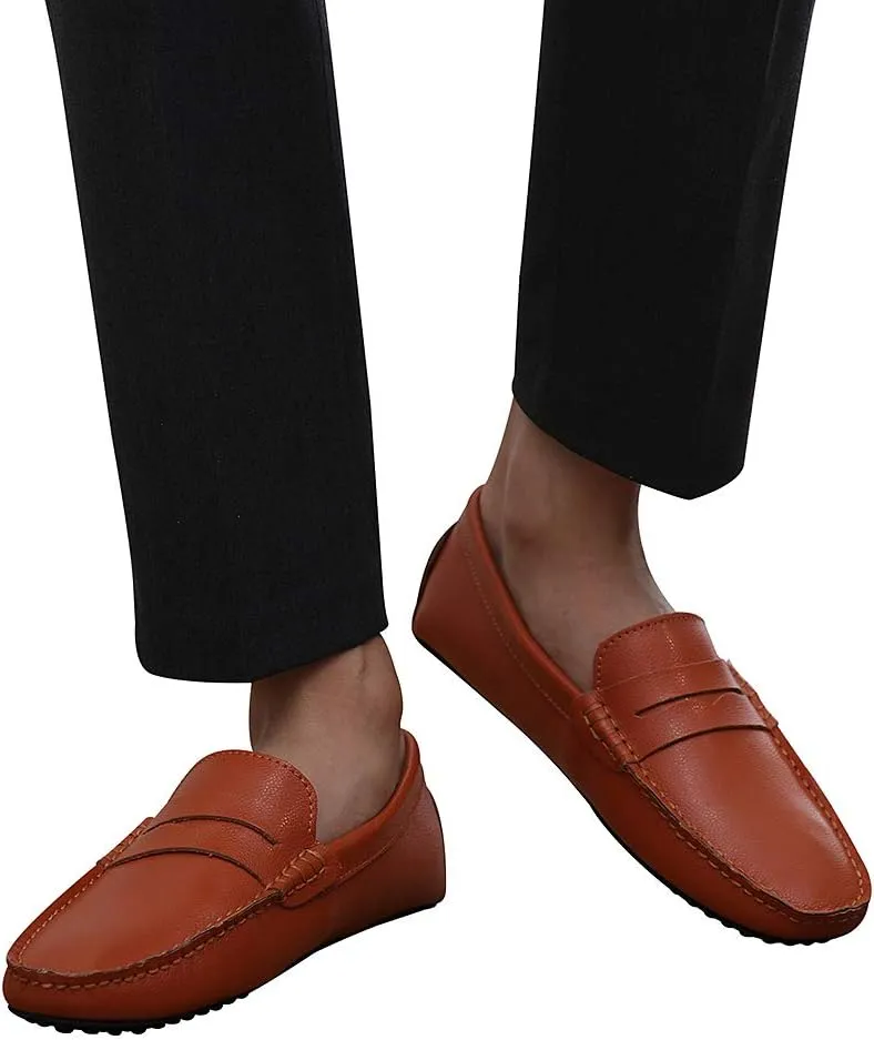 ANUFER Mens Faux Leather Stylish Moccasin Slippers Penny Loafers