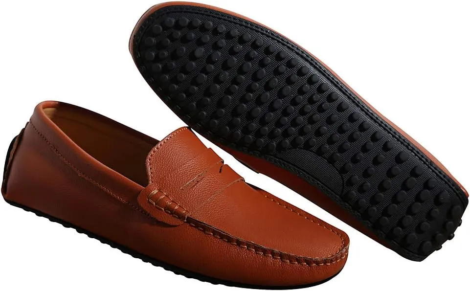 ANUFER Mens Faux Leather Stylish Moccasin Slippers Penny Loafers