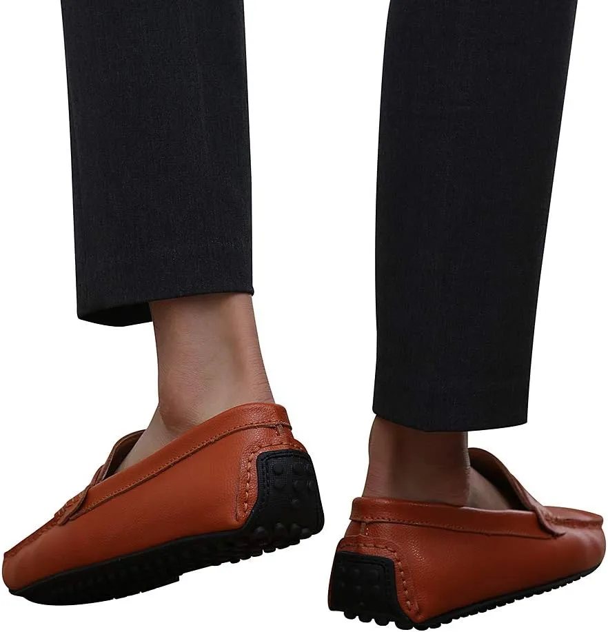 ANUFER Mens Faux Leather Stylish Moccasin Slippers Penny Loafers