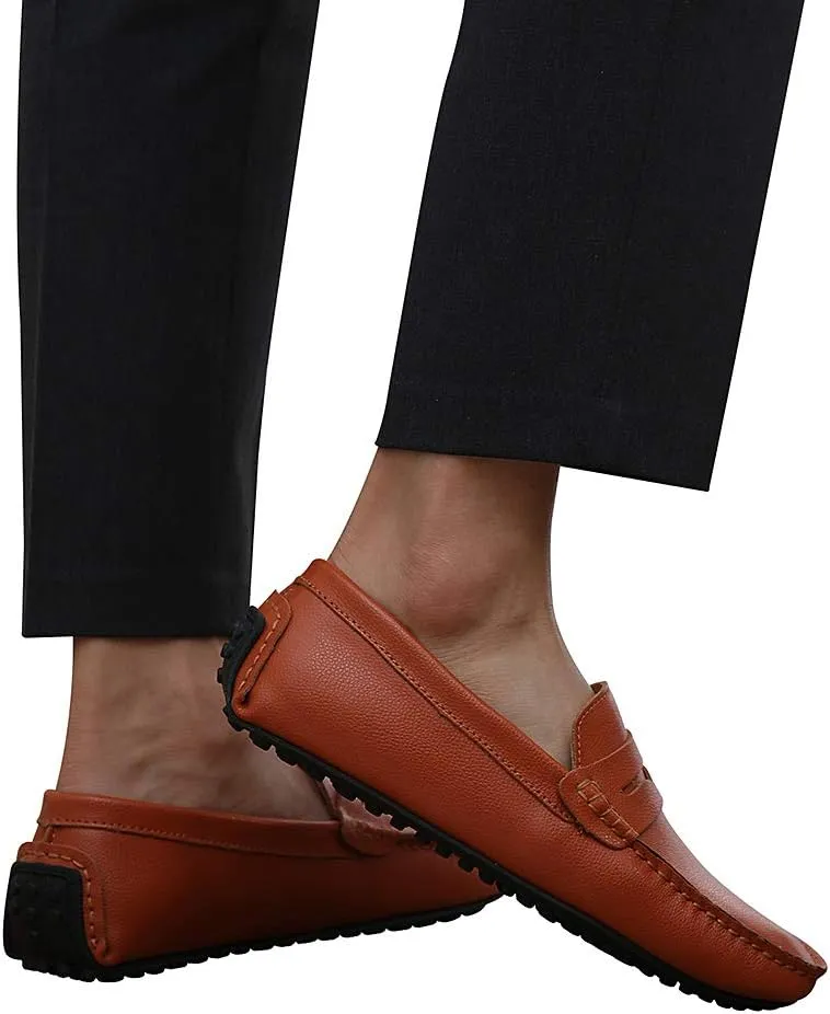 ANUFER Mens Faux Leather Stylish Moccasin Slippers Penny Loafers