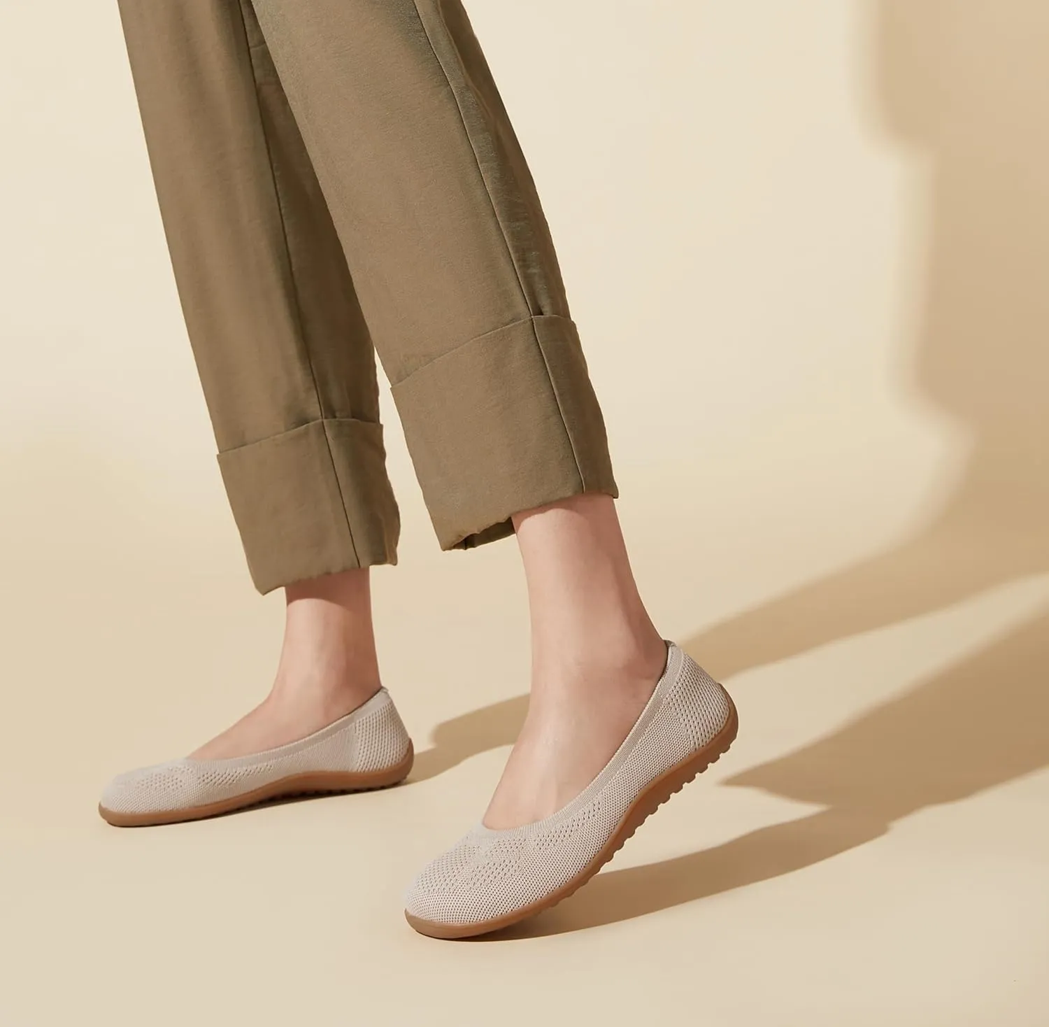 Arromic Wide Toe Box Ballet Flats Shoes for Women Slip on Knit Dressy Shoes Washable Soft Ballerina Lightweight Ladies Walking Flat