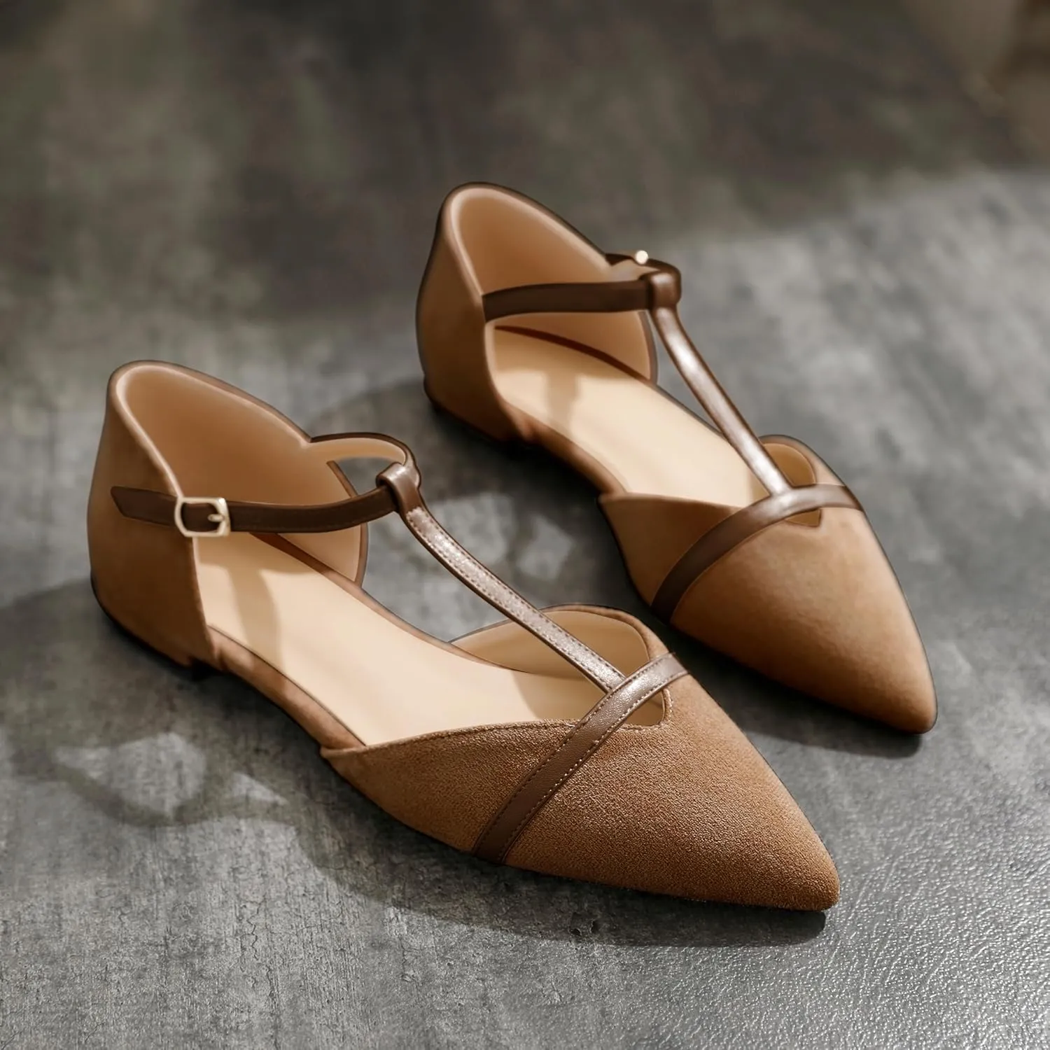 AUMOTED Women's Mary Jane Flat Pointed Toe Flats Low Heel D'Orsay Slip-on Pumps Casual Walking Shoes