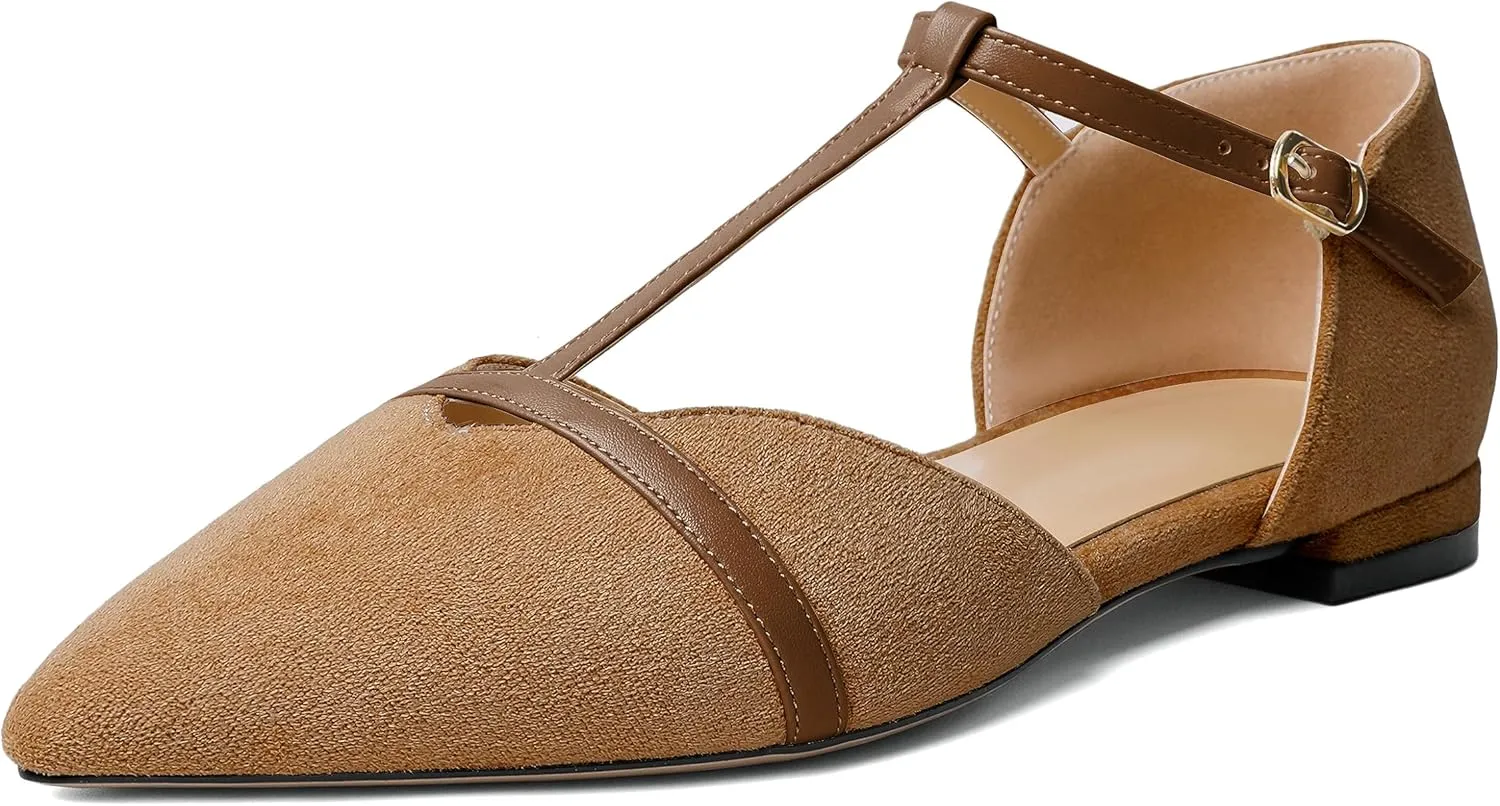 AUMOTED Women's Mary Jane Flat Pointed Toe Flats Low Heel D'Orsay Slip-on Pumps Casual Walking Shoes