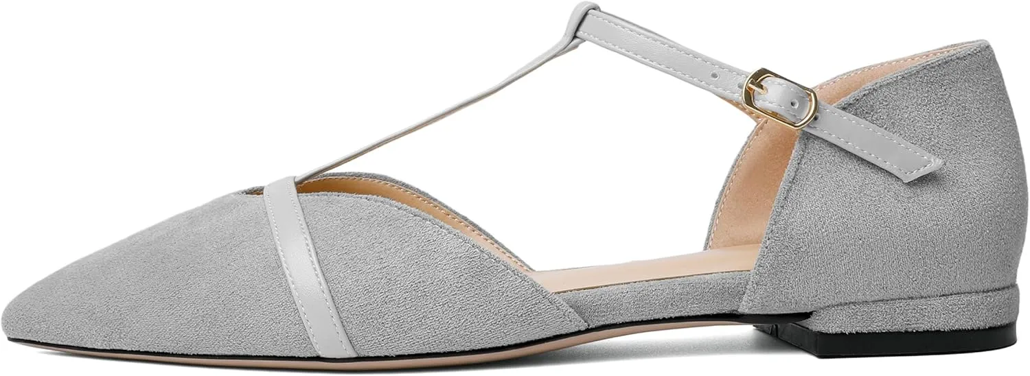 AUMOTED Women's Mary Jane Flat Pointed Toe Flats Low Heel D'Orsay Slip-on Pumps Casual Walking Shoes