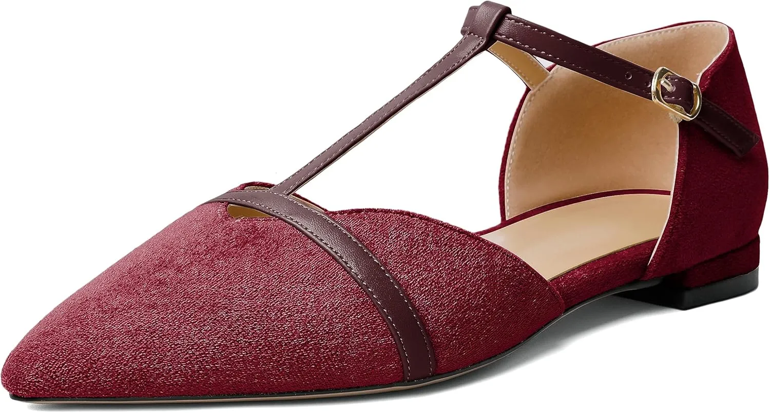 AUMOTED Women's Mary Jane Flat Pointed Toe Flats Low Heel D'Orsay Slip-on Pumps Casual Walking Shoes