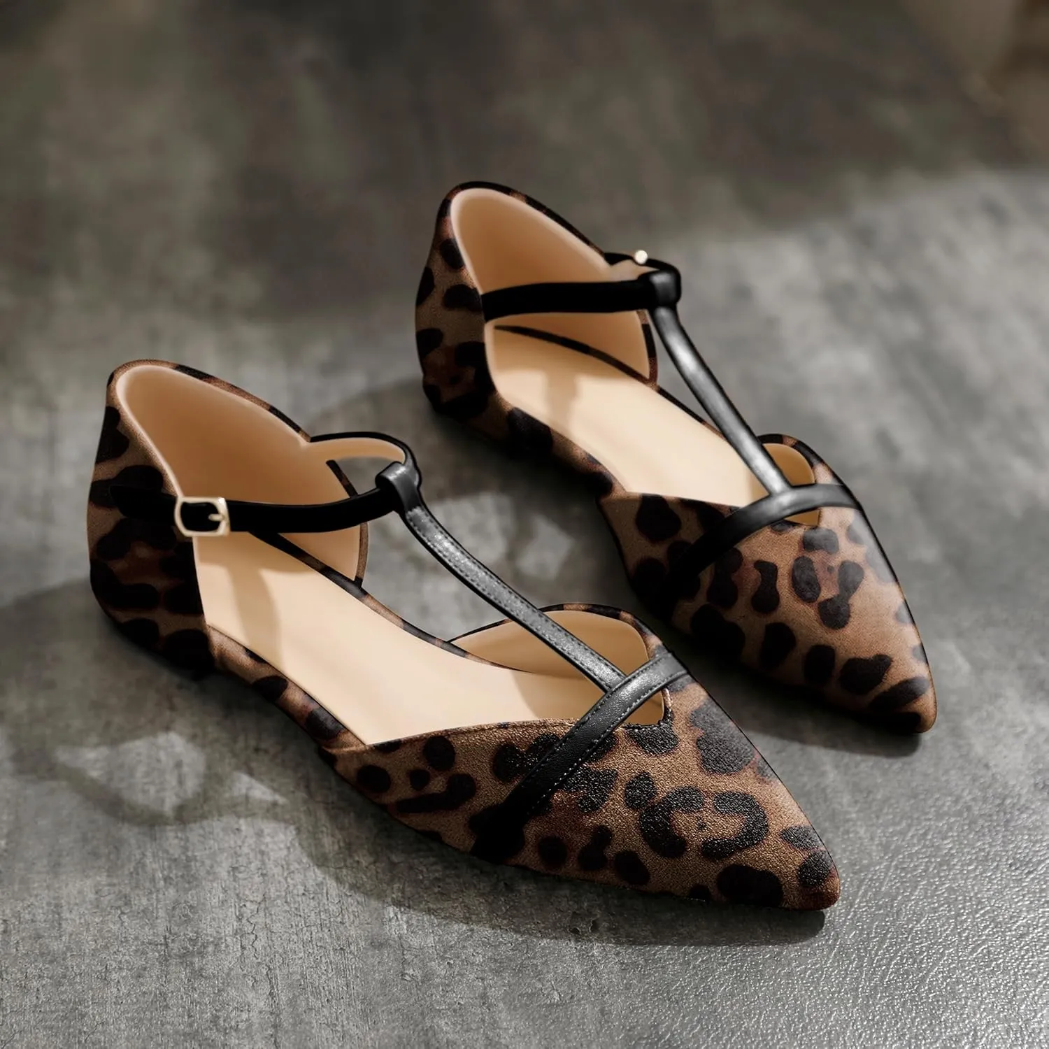 AUMOTED Women's Mary Jane Flat Pointed Toe Flats Low Heel D'Orsay Slip-on Pumps Casual Walking Shoes