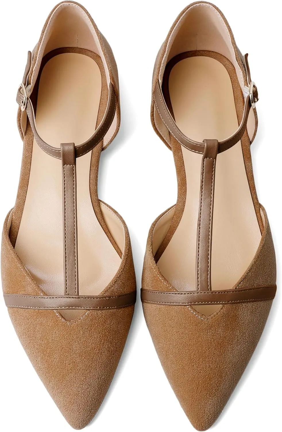 AUMOTED Women's Mary Jane Flat Pointed Toe Flats Low Heel D'Orsay Slip-on Pumps Casual Walking Shoes