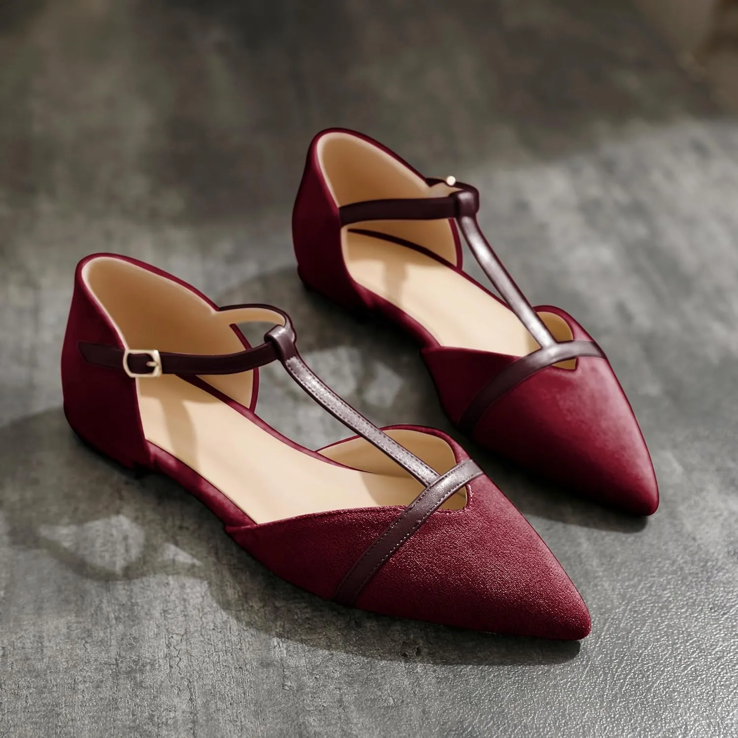 AUMOTED Women's Mary Jane Flat Pointed Toe Flats Low Heel D'Orsay Slip-on Pumps Casual Walking Shoes