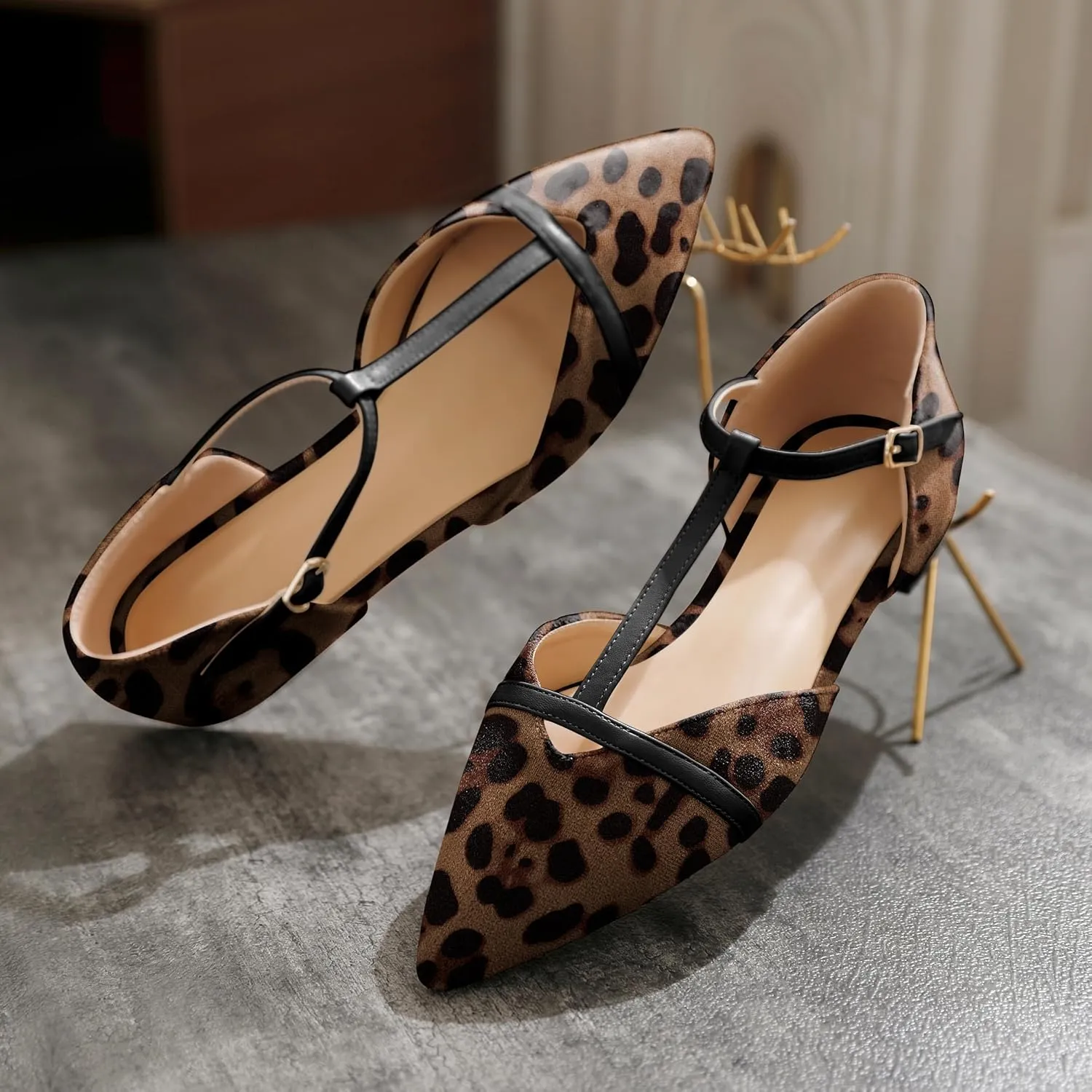 AUMOTED Women's Mary Jane Flat Pointed Toe Flats Low Heel D'Orsay Slip-on Pumps Casual Walking Shoes