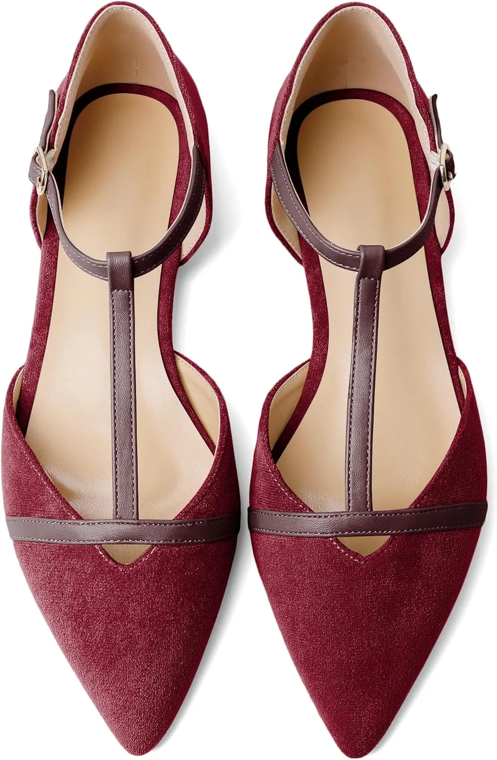 AUMOTED Women's Mary Jane Flat Pointed Toe Flats Low Heel D'Orsay Slip-on Pumps Casual Walking Shoes