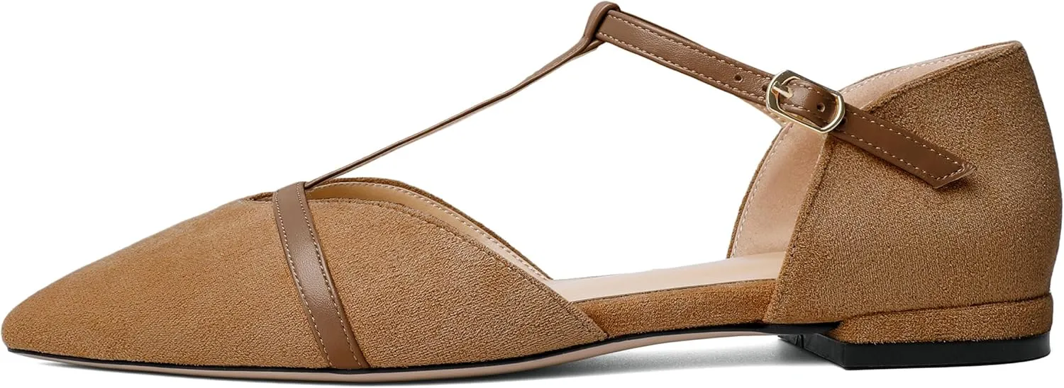 AUMOTED Women's Mary Jane Flat Pointed Toe Flats Low Heel D'Orsay Slip-on Pumps Casual Walking Shoes