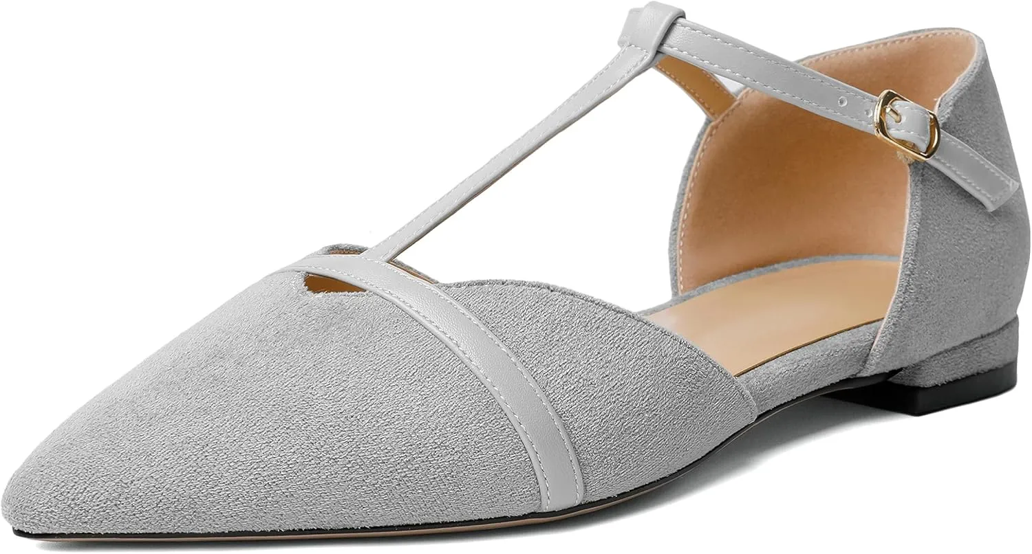 AUMOTED Women's Mary Jane Flat Pointed Toe Flats Low Heel D'Orsay Slip-on Pumps Casual Walking Shoes