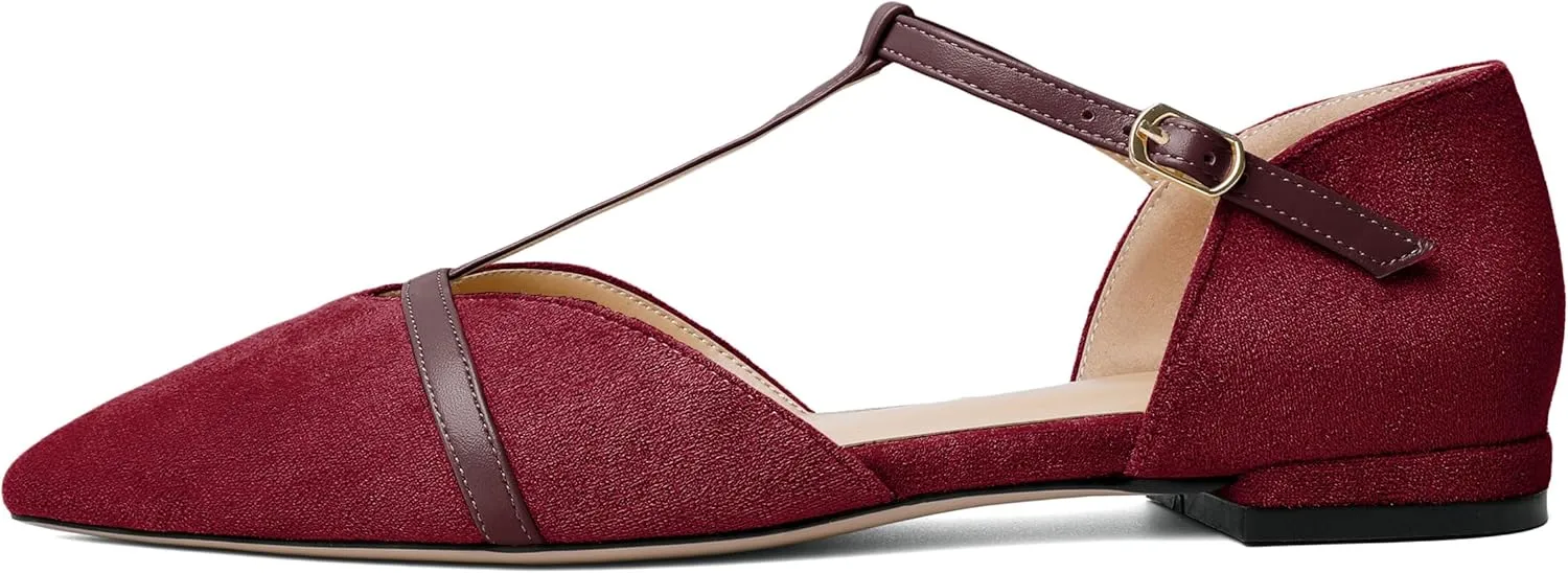 AUMOTED Women's Mary Jane Flat Pointed Toe Flats Low Heel D'Orsay Slip-on Pumps Casual Walking Shoes