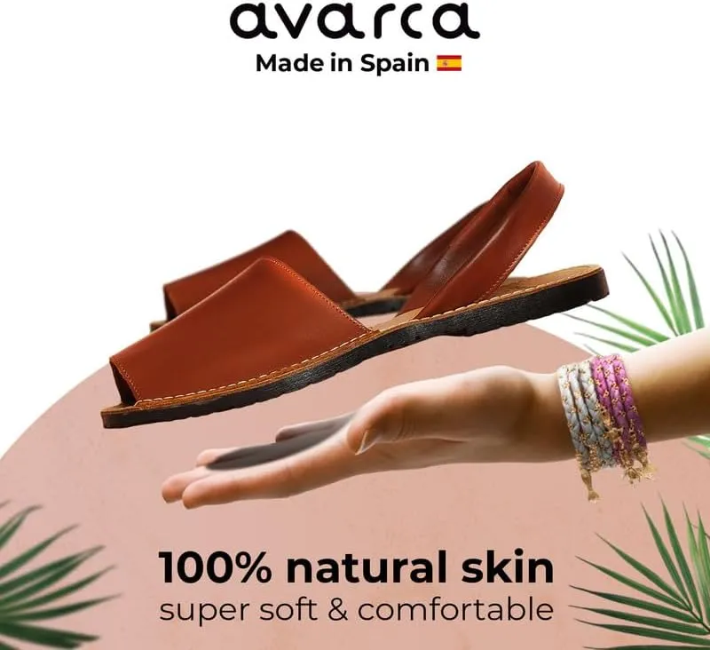 Avarca Leather Flat Sandals for Women - Made in Spain - Peep Toe Womens Sandals, Perfect Beach Essentials - Comfortable Spanish Women's Shoes for Every Occasion, Handmade Slingback Shoes