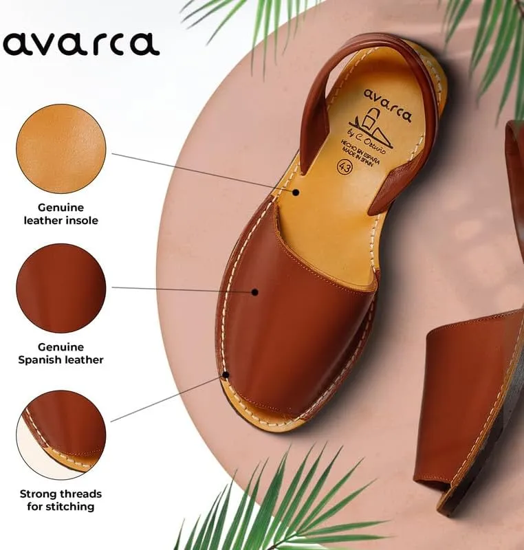 Avarca Leather Flat Sandals for Women - Made in Spain - Peep Toe Womens Sandals, Perfect Beach Essentials - Comfortable Spanish Women's Shoes for Every Occasion, Handmade Slingback Shoes