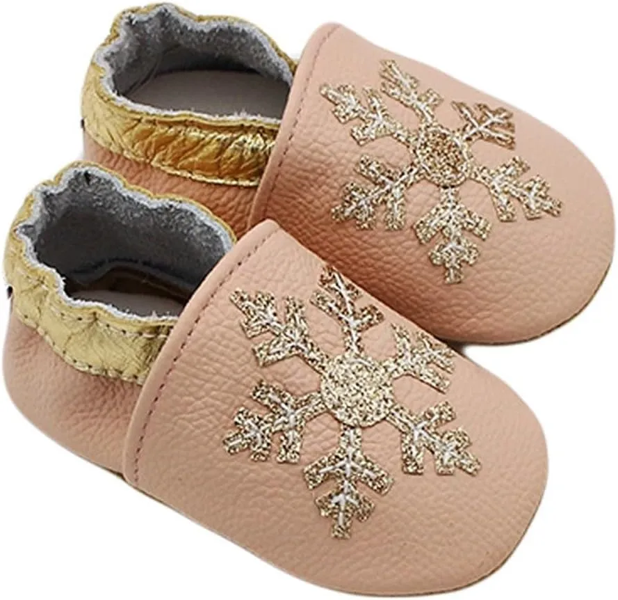 Baby Girls Baby Boys Christmas Flat Shoes Toddler Soft Sole Shoes First Walking 𝗖rib Shoes Flat Snowflakes Print Shoes